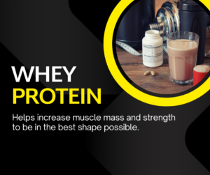 Whey protein powder emphasizing its importance for muscle growth and recovery